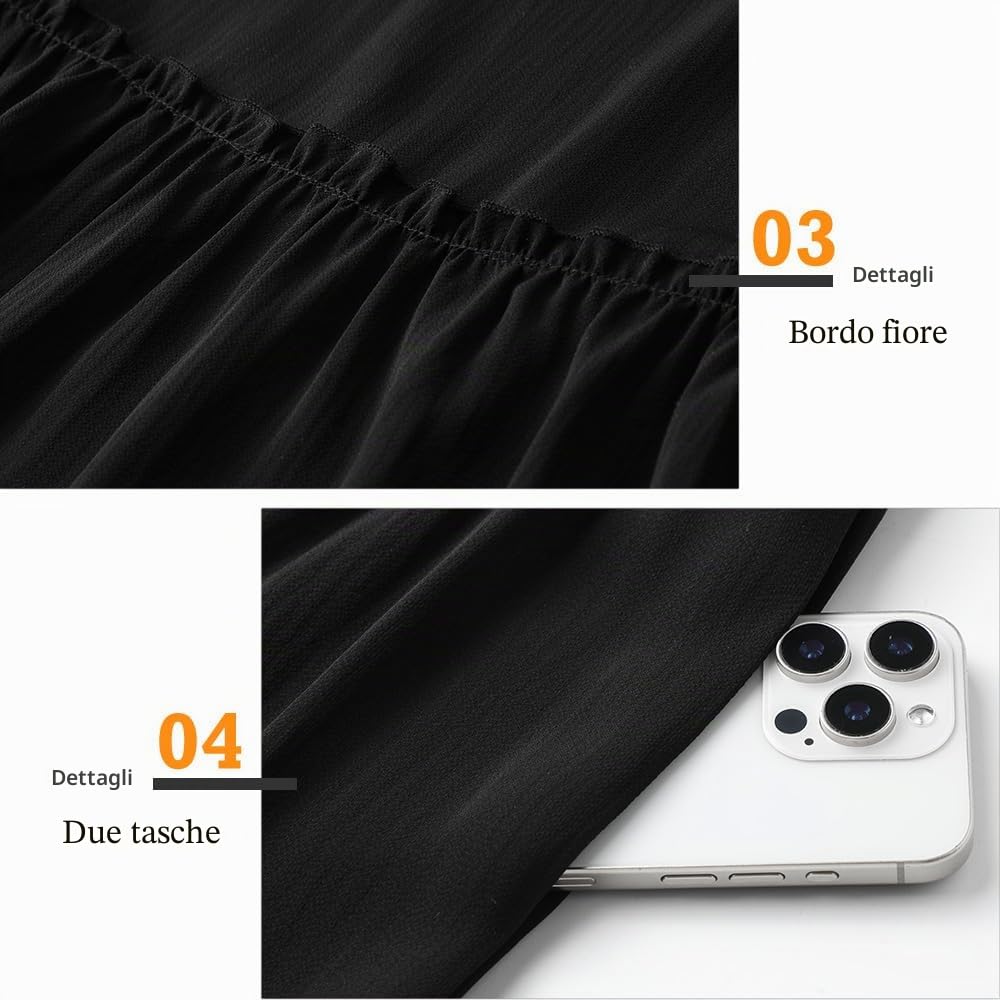 Genfien Gonne Lunghe da Donna Maxi Gonna a Vita Alta con Tasche Linea A Gonna Estiva Basic Elasticizzata a Pieghe Casual