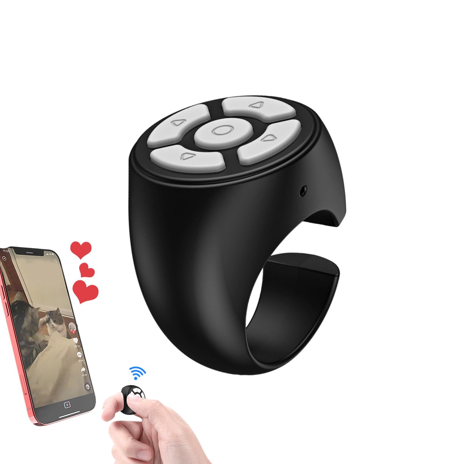 Bague de défilement TIK Tok - Bague de télécommande - Contrôleur de téléphone Portable - Matériau Mat - Noir