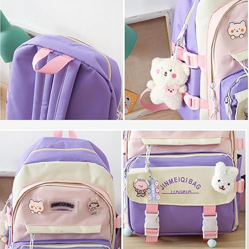 Miniatura 6 de Mochila kawaii de 5 piezas para la escuela, mochila estética kawaii, suministros escolares Kawaii, conjunto de mochila con accesorios, Verde