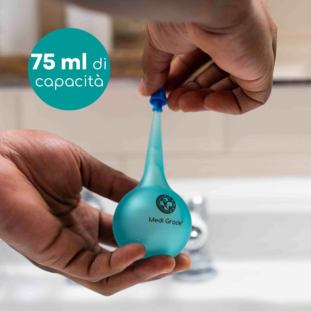 Kit Pulisci Orecchie da 75ml, Kit per Pulizia Orecchie con Punta a Getto Quadruplo, Kit Togli Cerume Orecchie con Siringa a Bulbo, Siringhe Auricolari