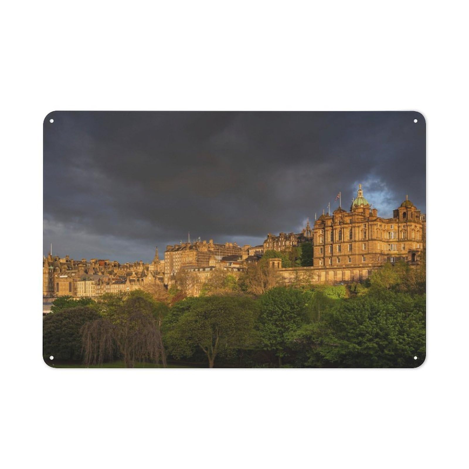 Junmoney Style-3 Edinburgh Old Town Skyline Farmhouse Metal Sign 20X30cm, Barn Style Rustic Kitchen Decor For Cottage, Kitchen, Hallway Or Breakfast Nook