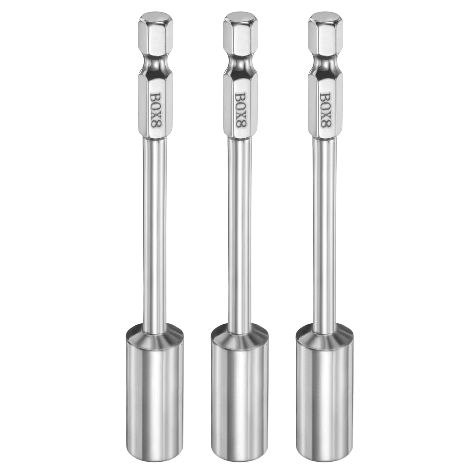 sourcing map 3pcs Nut Driver Drill Bit 8mm Metric Socket 1/4" Hex Shank 3.94" (100mm) Long 6-Point Socket Quick Change CR-V Steel Bolt Setters for Power Drill Driver