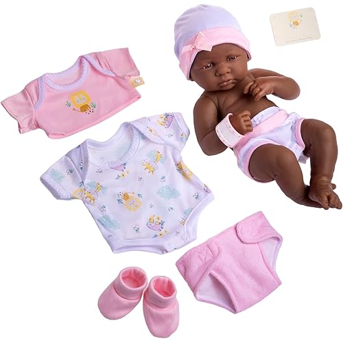 8 piece Layette Baby Doll Gift Set | JC Toys - La Newborn Nursery | 14" Life-Like African American Newborn Doll w/ Accessories | Pink | Ages 2+