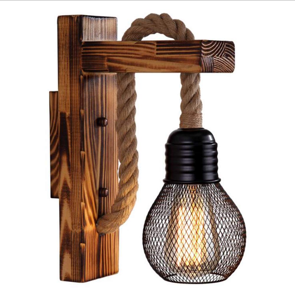 FZQSXAZU Vintage Wood Wall Lamp with E27 60W Bulb Retro Industrial Design Rustic Wooden Shade Perfect for Living Room Bedroom or Office Decor