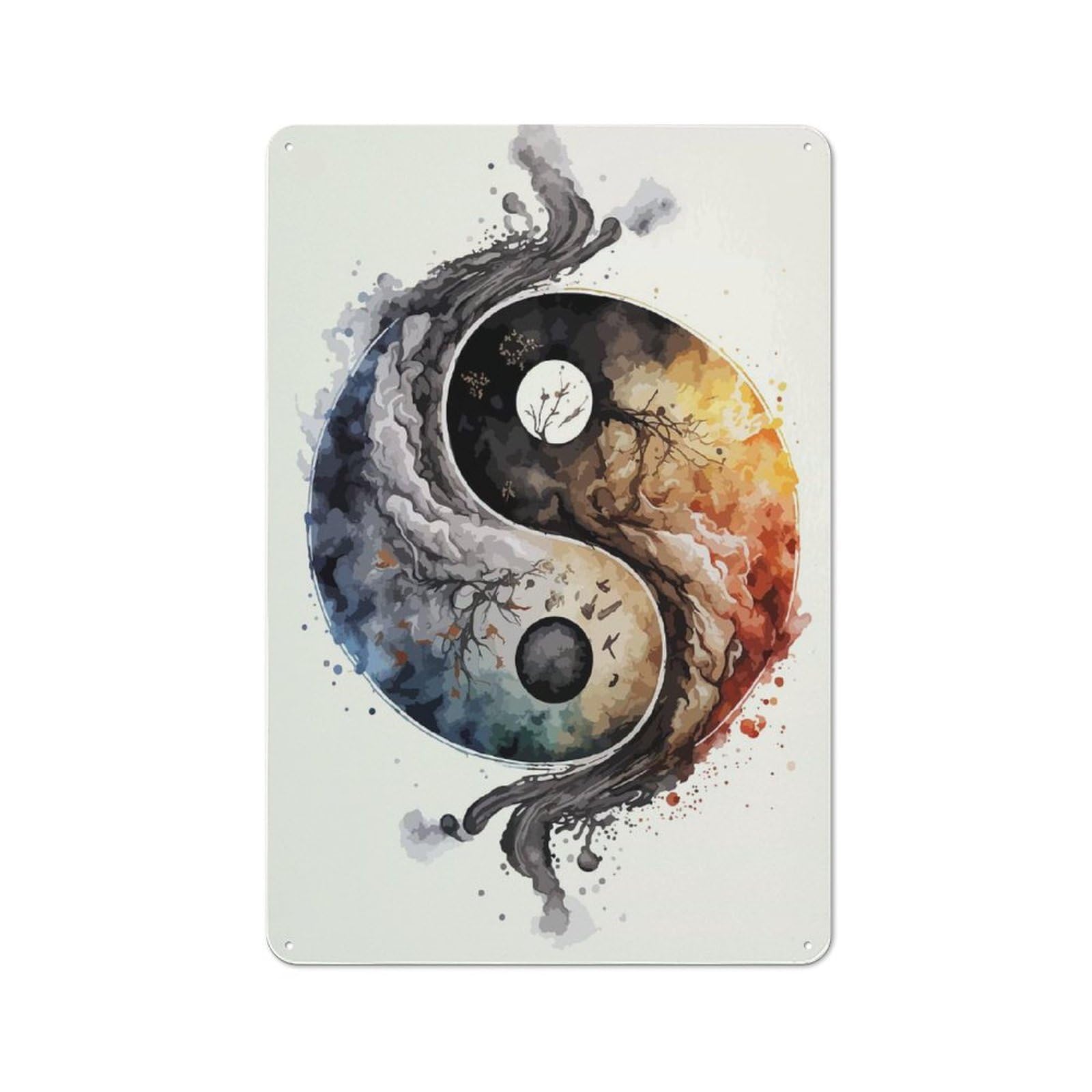 Yin And Yang Watercolor Retro-style Tin Sign 30x20cm for Café Or Home Bar, for Vintage Wall Decor Fans, for Home Office And Studio Walls