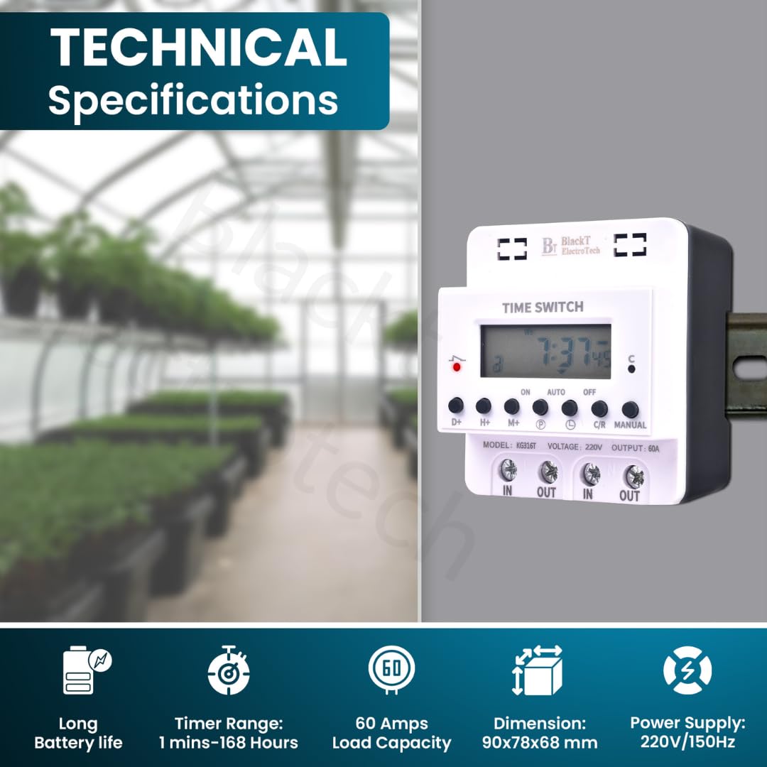 Blackt Electrotech: (BT41D10) 65 Amps 230V High Load Digital Timer Switch Relay DIN Rail, Programmable Automatic On/Off 2