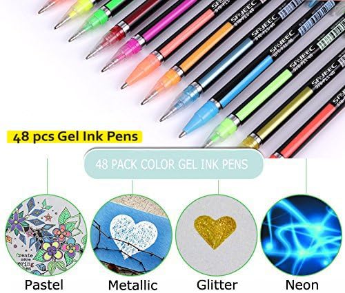 SAYEEC 48pcs Gel Ink Pens Drawing Pen Sets 4 Types Painting Pens(12pcs Pastel,12pcs Neon pen,12pcs Metallic pen,12pcs Glitter pen) Refillable Calligraphy Writing Artist Gift for kids Office Supplier
