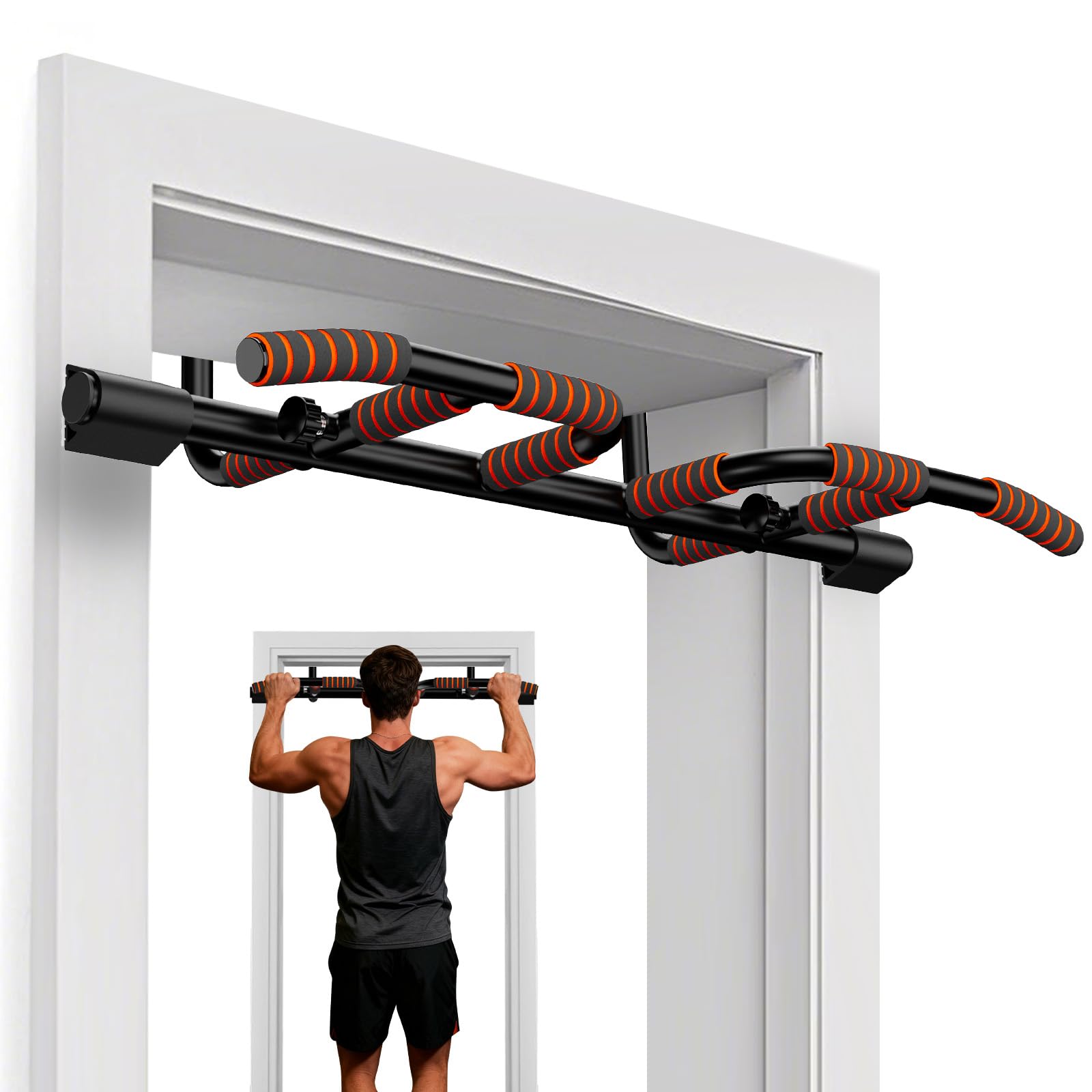 DH FitLife Barra per Trazioni da Porta senza Viti | Sbarra Trazioni Antiscivolo con Prese Multiple | Pull Up Bar da Appendere | Per Telai da 65 a 92 cm