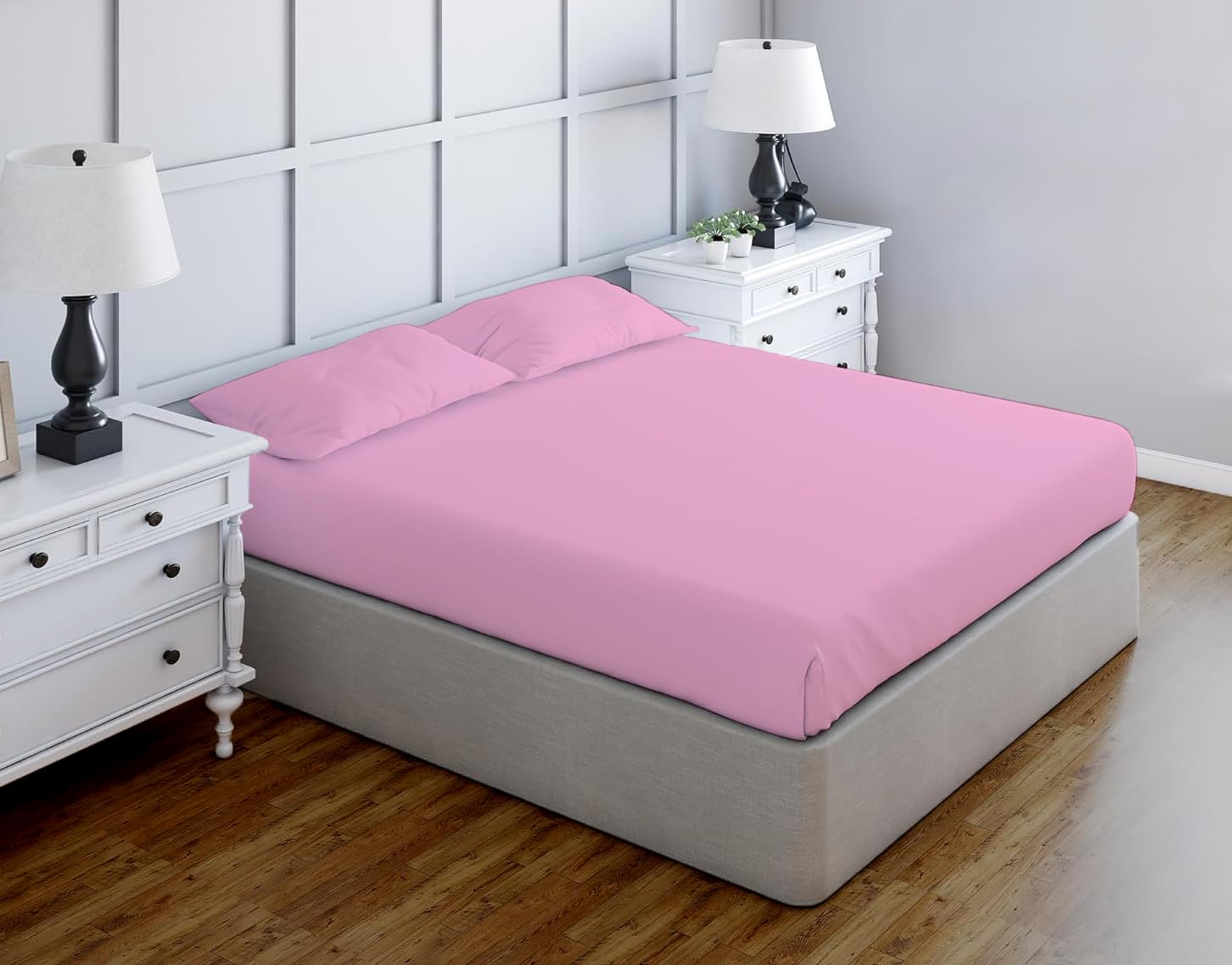 Luxury Egyptian Cotton Fitted Sheet 23cm Deep Pocket 200 Thread Count Single, Double, King, Super King Soft & Comfortable Bottom Fitted Sheet (Pink, Super King)