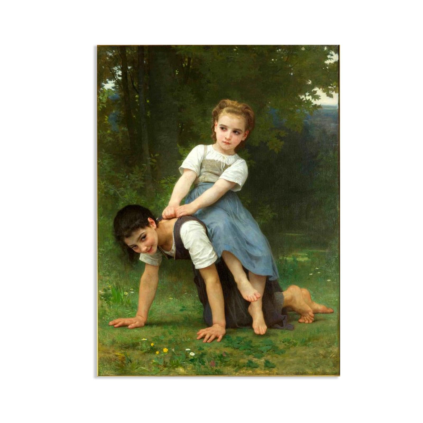 William-Adolphe Bouguereau Wall Art The Horseback Ride Print on Canvas Reproductions of Famous Paintings Wall Decor for Living Room Bedroom Bathroom Home Decor 42x30cm frameless