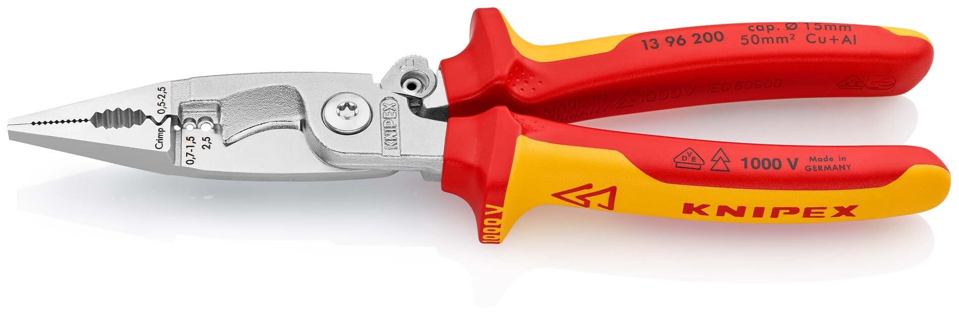 KNIPEX Pliers for Electrical Installation, VDE, Opening Spring, for Cutting Cable, Wire Stripping, Crimping, Gripping, Bending, 13 96 200