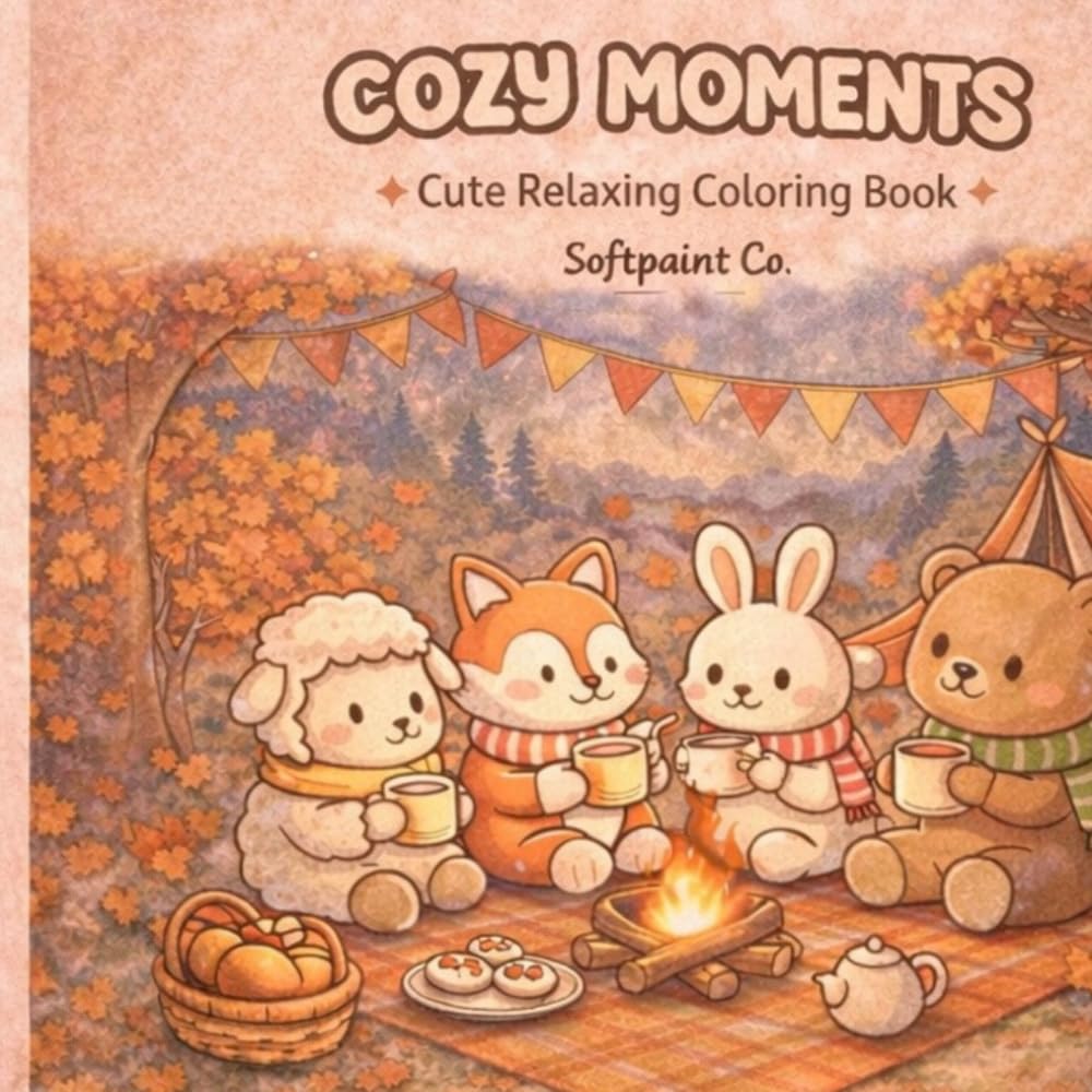 Cozy Moments: A cute and Relaxing Coloring Book with Adorable Animals, Hygge Scenes and Stress Relief Designs