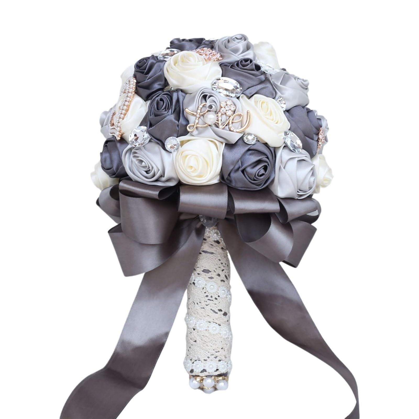 ZGCrumphant Artificial Wedding Bouquet Handmade Satin Rose Bouquets Vintage Bridal Tossing Bouquet for Wedding Decor(Color5)