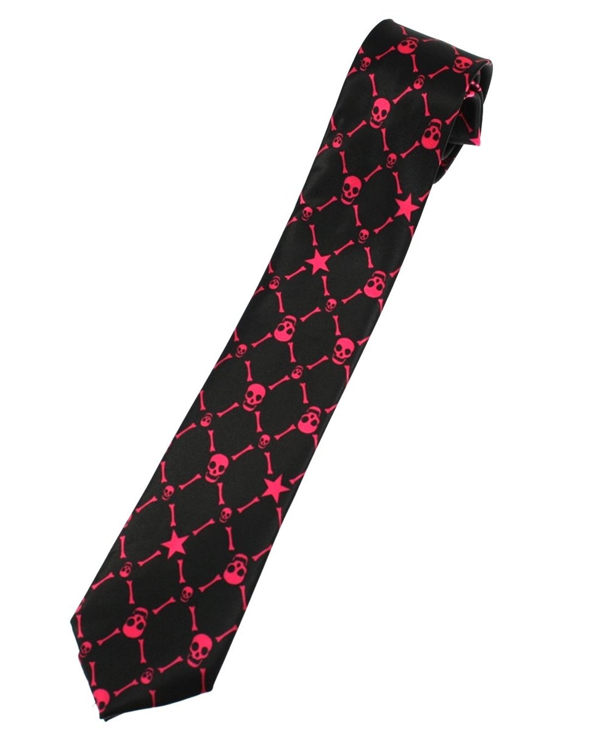 Zac's Alter Ego Neon Pink Skull & Crossbones on Black Tie
