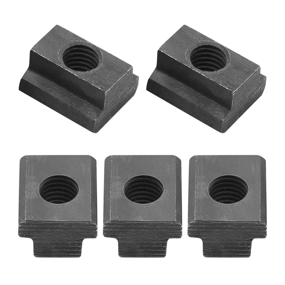Set da 5 Dadi a T in Acciaio al Carbonio con Filetti M10 e Finitura in Ossido Nero per Tabelle e Utensili da Macchina.