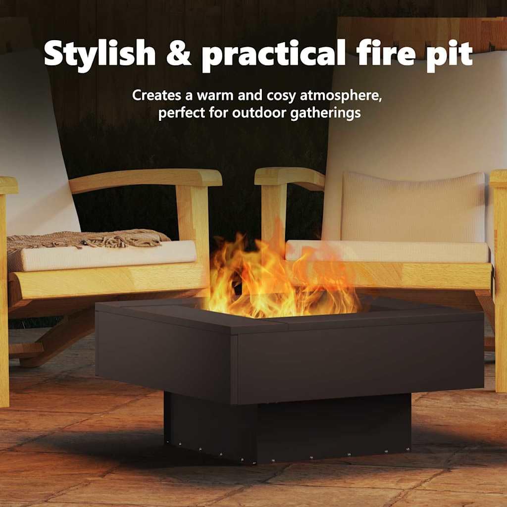 vidaXL Feuerstelle Schwarz 60 x 60 x 30 cm Stahl, Stylischer moderner Feuerplatz, quadratische Feuerstellen für draußen, langlebige Heizlösung und Dekoration
