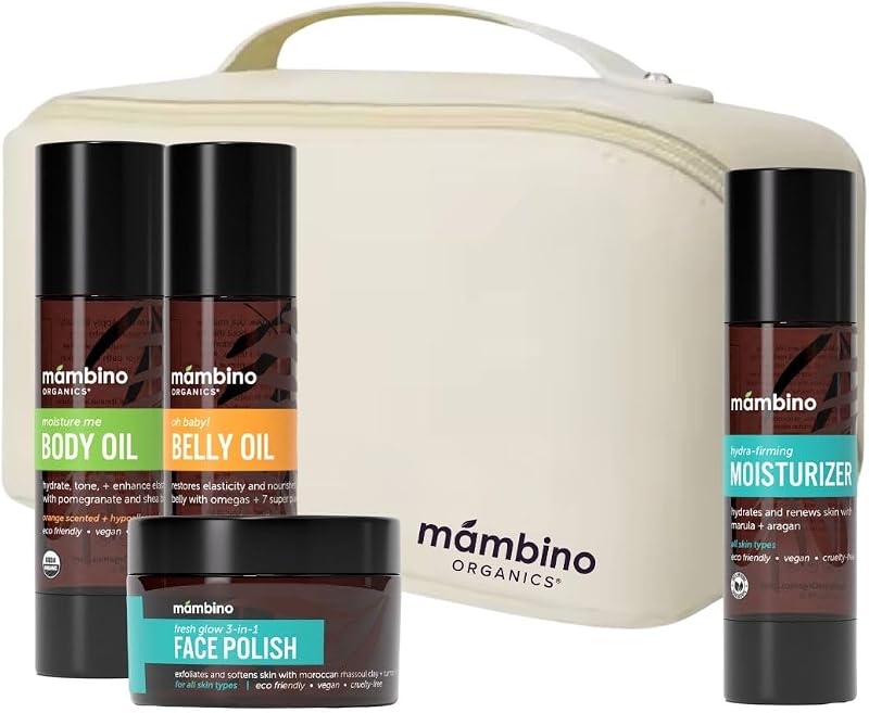 Mambino Organics Second Trimester Set – Caixa-presente para cuidados da pele com óleo corporal e manteiga de karité