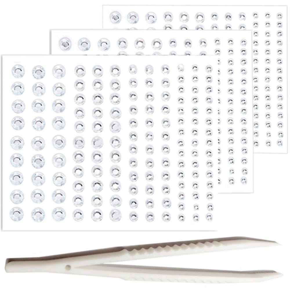 Go Ho 3 Sheets of Self Adhesive Face/Hair Gems Rhinestones,Eye Gems Diamonds Crystals Hair Jewels Stick on,Face Jewels for Singer Concerts,Festival Rave Accessories,White Rhinestone Stickers 3 Sheet White Round Gems + 1 pair of tweezers tweezers