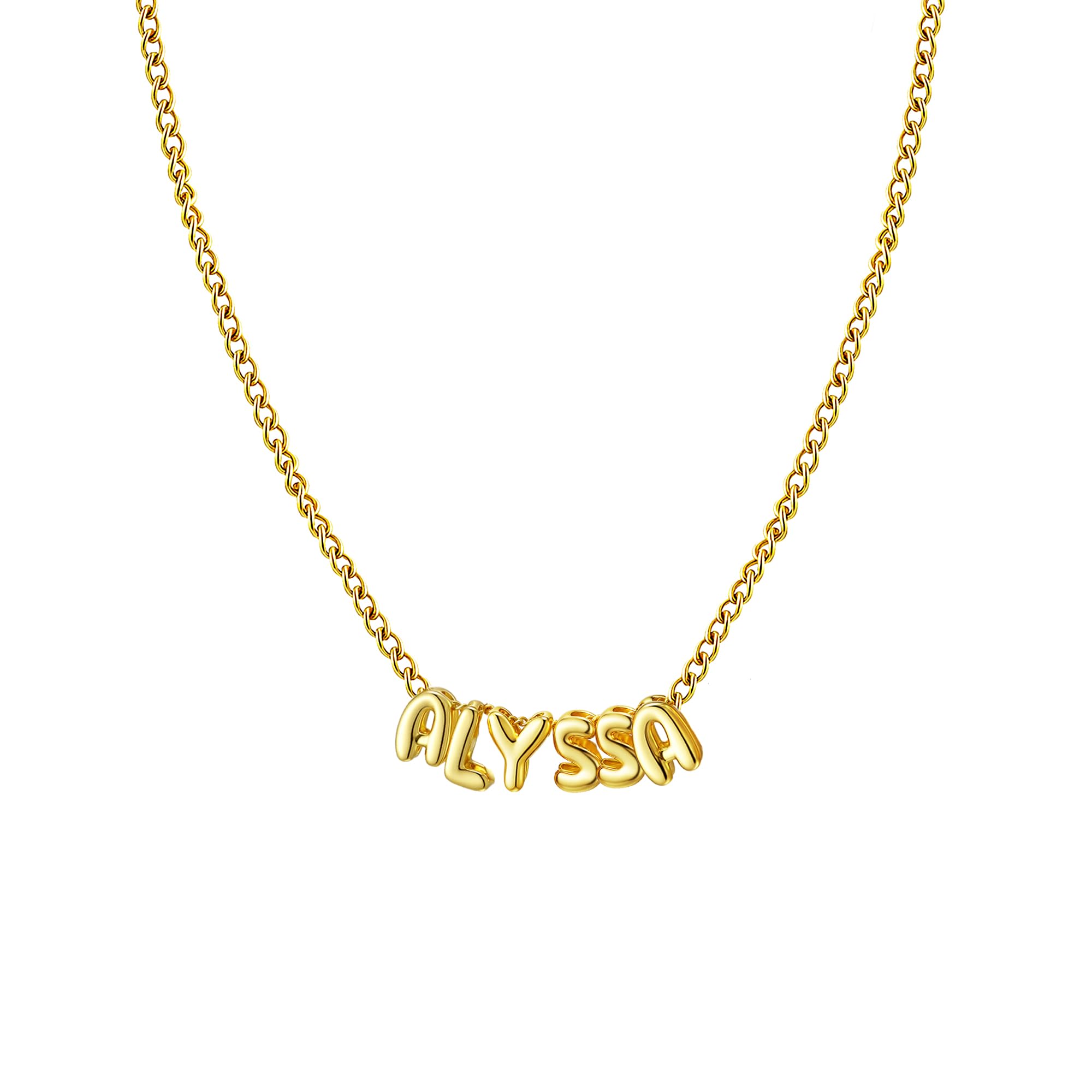 Personalized Bubble Name Necklace, Tiny Name Plate Pendant Necklace, 14K Gold Plated Charm Cute Pre-made Jewelry for Women