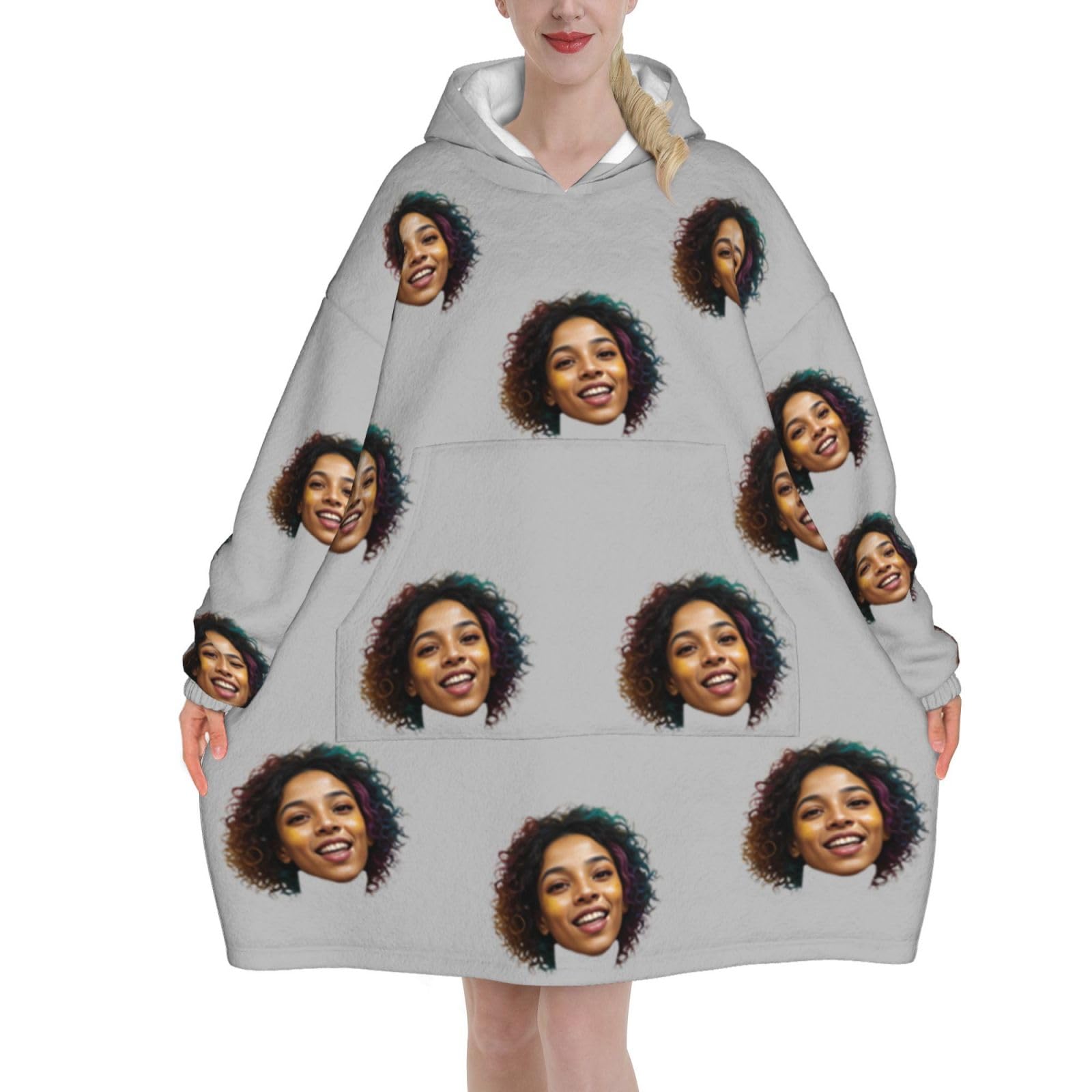 ＨＡＯＡＮＧＺＨＥ Custom Blanket Hoodie with Pocket, Custom Wearable Blanket Hoodie, for Women and Teenagers - Cosy Flannel Poncho Sherpa Hood, Customised Your Own Photo Text Face