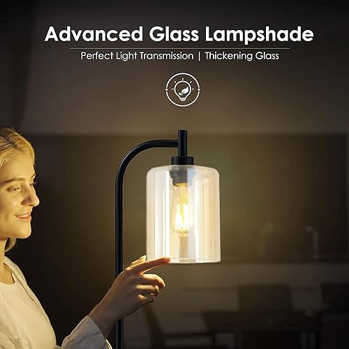 Miniatura 10 de Lámpara de pie industrial con pantalla de vidrio fantasía, bombilla LED de 6 W incluida, moderna, con interruptor de pie, brillante, para sala de