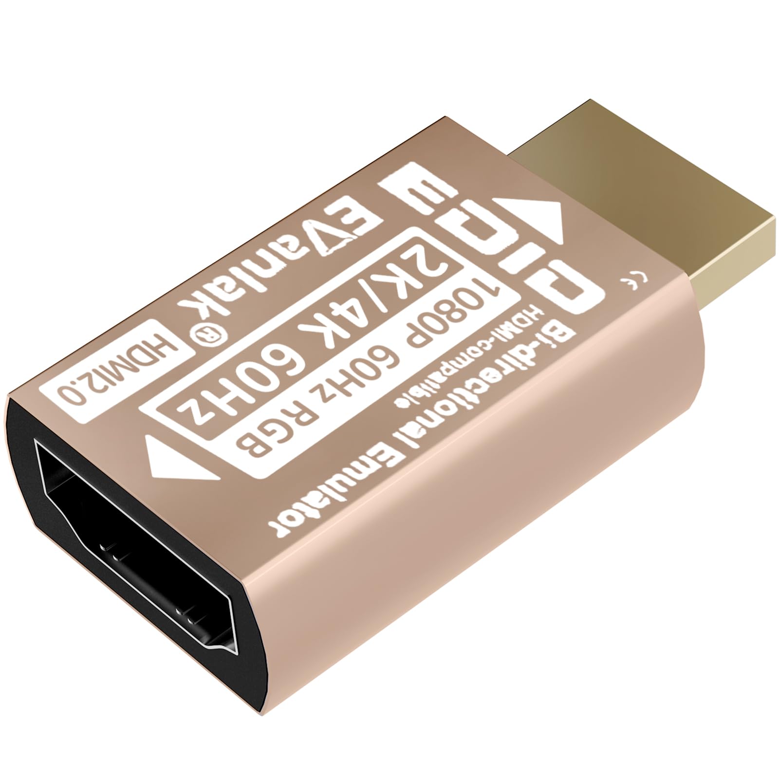EVanlak HDMI EDID Emulator Adapter Dummy Plug, Virtual Display Headless Ghost HDMI Passthrough 1080P@60Hz to 4K@60Hz, Bi-Directional, Gold - 1 Pack