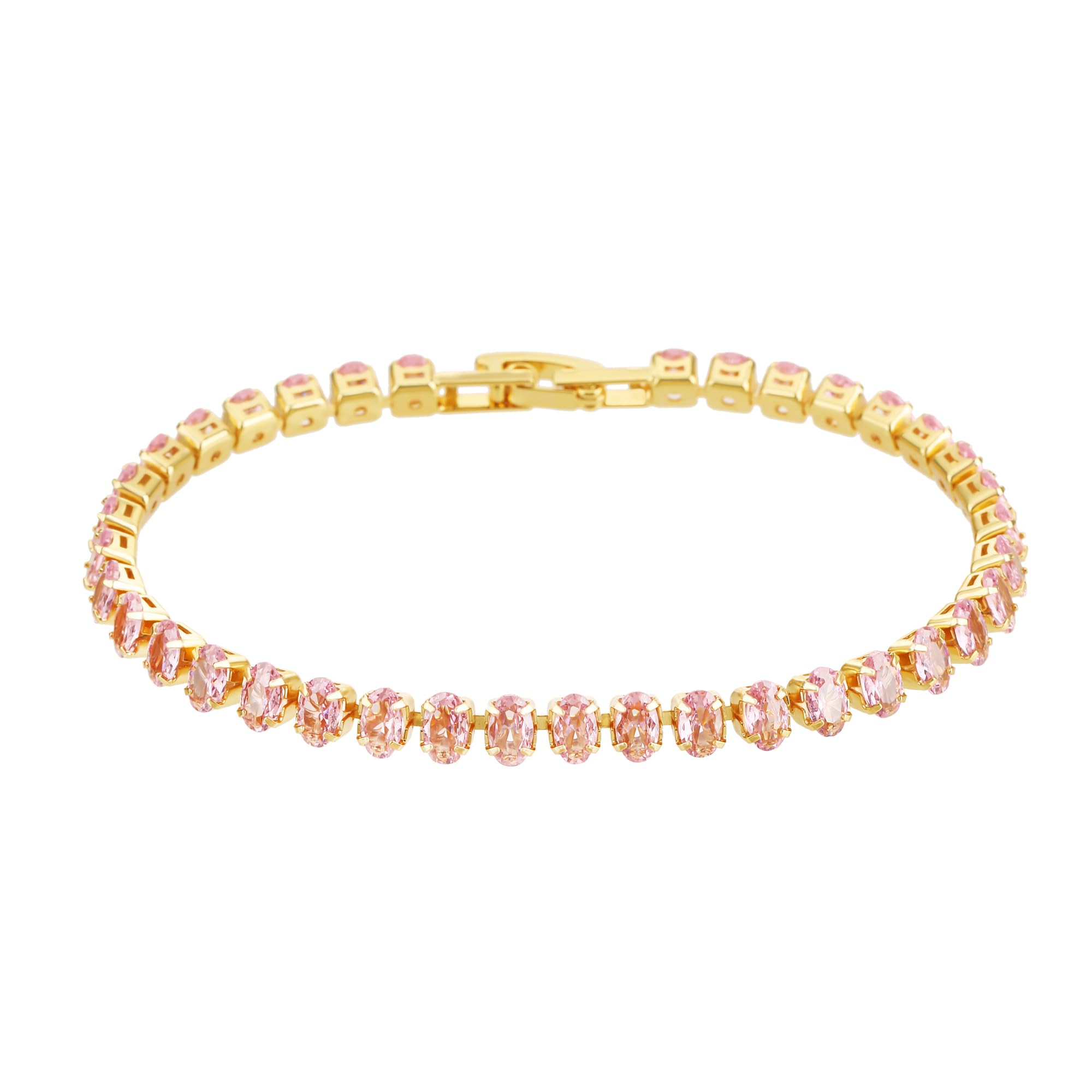 18K Gold-Plated Oval-Cut Cubic Zirconia Tennis Bracelet | 5.9–7.5 inches Multiple Sizes Fashionable Women's Gold Tennis Bracelet