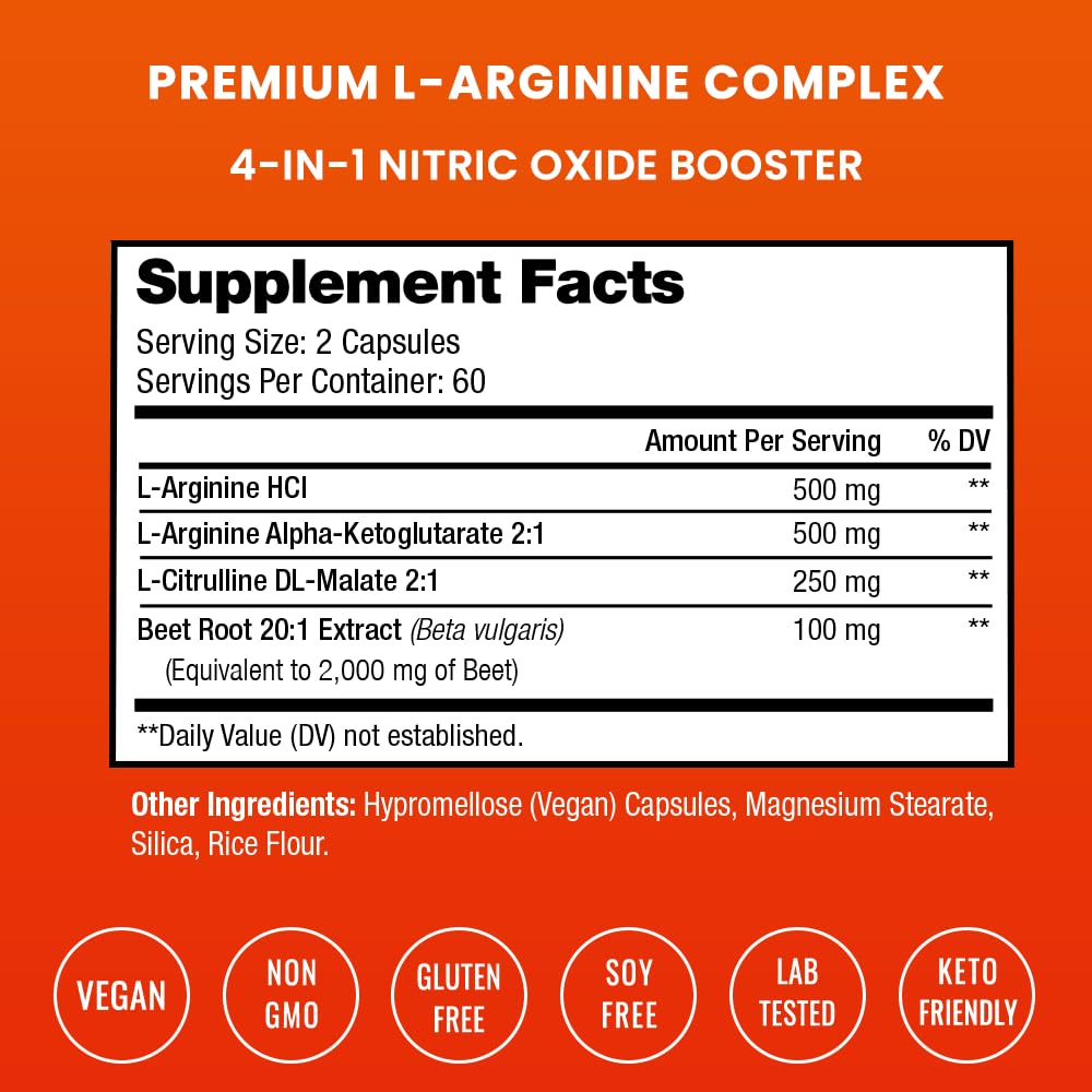NutraChamps Premium L Arginine Supplement L-Arginine Powder & L Citrulline Enhanced with Grape Seed & Ginger, 120 Vegan Capsules