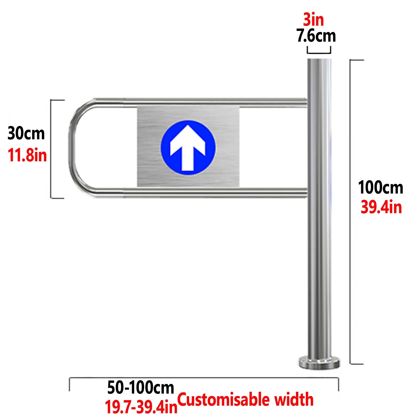 Barriera di accesso unidirezionale a battente automatica in acciaio inossidabile durevole per biblioteche, negozi, cortili e magazzini (destra 100 x 100 cm) soluzione di ingresso sicura ed elegante