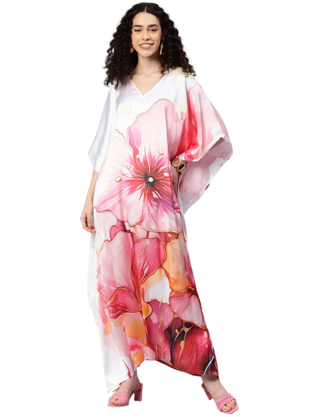 swi with label Women's Printed V-Neck Sleeves Long Satin Kaftan JKSB_001-picture-34