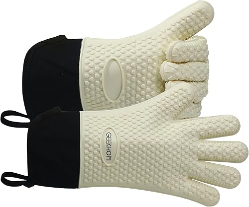 Miniatura 8 de GEEKHOM Guantes de barbacoa guantes de parrilla guantes de horno resistentes al calor guantes de horno de silicona de cocina soporte largo