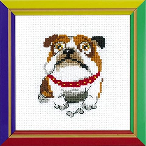 RIOLIS - English Bulldog HB177, Dogs Cross Stitch Kits 5,12" x5,12, Counted Cross Stitch Kits, Counted Cross Stitch Kits for Beginners & Advanced, Cross Stitching Kits for Adults, Dog Embroidery Kit Cover