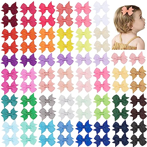 Image of 80PCS 2 Inch Baby Hair Bows Clips for Girls Grosgrain Ribbon Fully Lined Infant Hair Clips Accessories for Baby Girls Newborns Toddler in Pairs