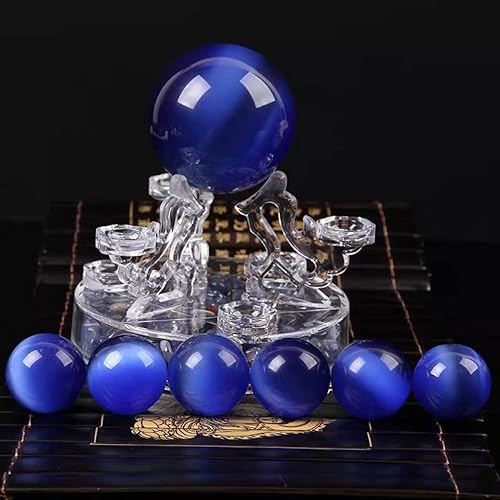 Miniatura 6 de Bolas Baoding de cristal de ojo de tigre de gato artificial azul rey de 1.57 pulgadas, bolas de salud chinas de cuarzo curativo para terapia de
