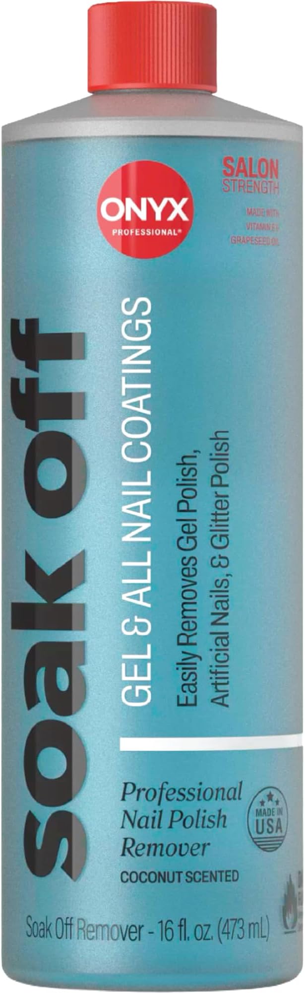 Coconut Scented Nail Polish Remover with Nail File, 16 oz, Maximum Strength Soak Off Gel Polish Remover, Vitamin E & Grape Seed Oil Enriched Nourishing Formula