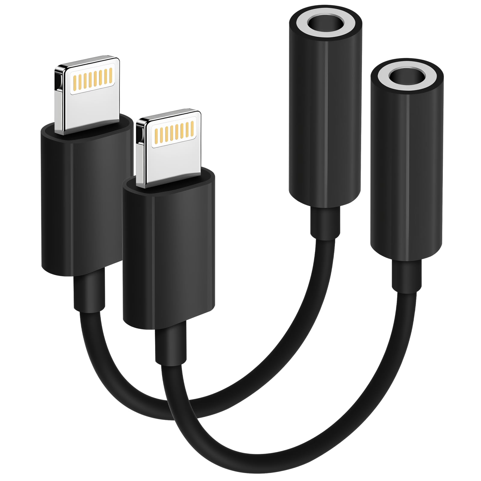 Apple MFi Certified 2 Pack Lightning to 3.5 mm Headphone Jack Adapter for iPhone, iPhone Aux Adapter Converter Dongle Audio Cable Compatible with iPhone 14 13 12 11 X XS 8 7 Black