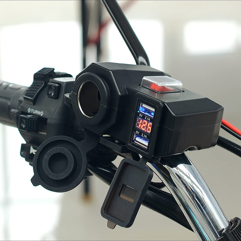 GOURIXIN Motorrad USB-Ladegerät,12V/24V Wasserdicht Dual USB Kfz Ladebuchse mit 140/150-CM-Kabel Doppelte Ladeanschlüsse Black