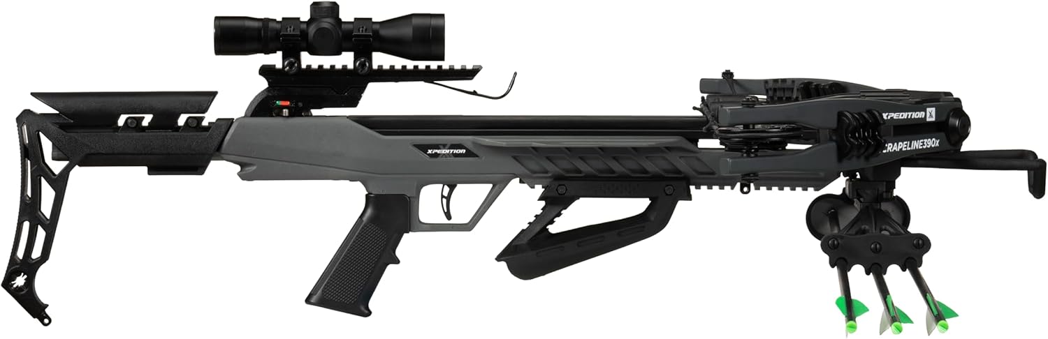 Xpedition Archery Scrapeline 390X Crossbow, 6.7LB 390 Feet Per Second Compound Crossbow Package with 4X32 Scope