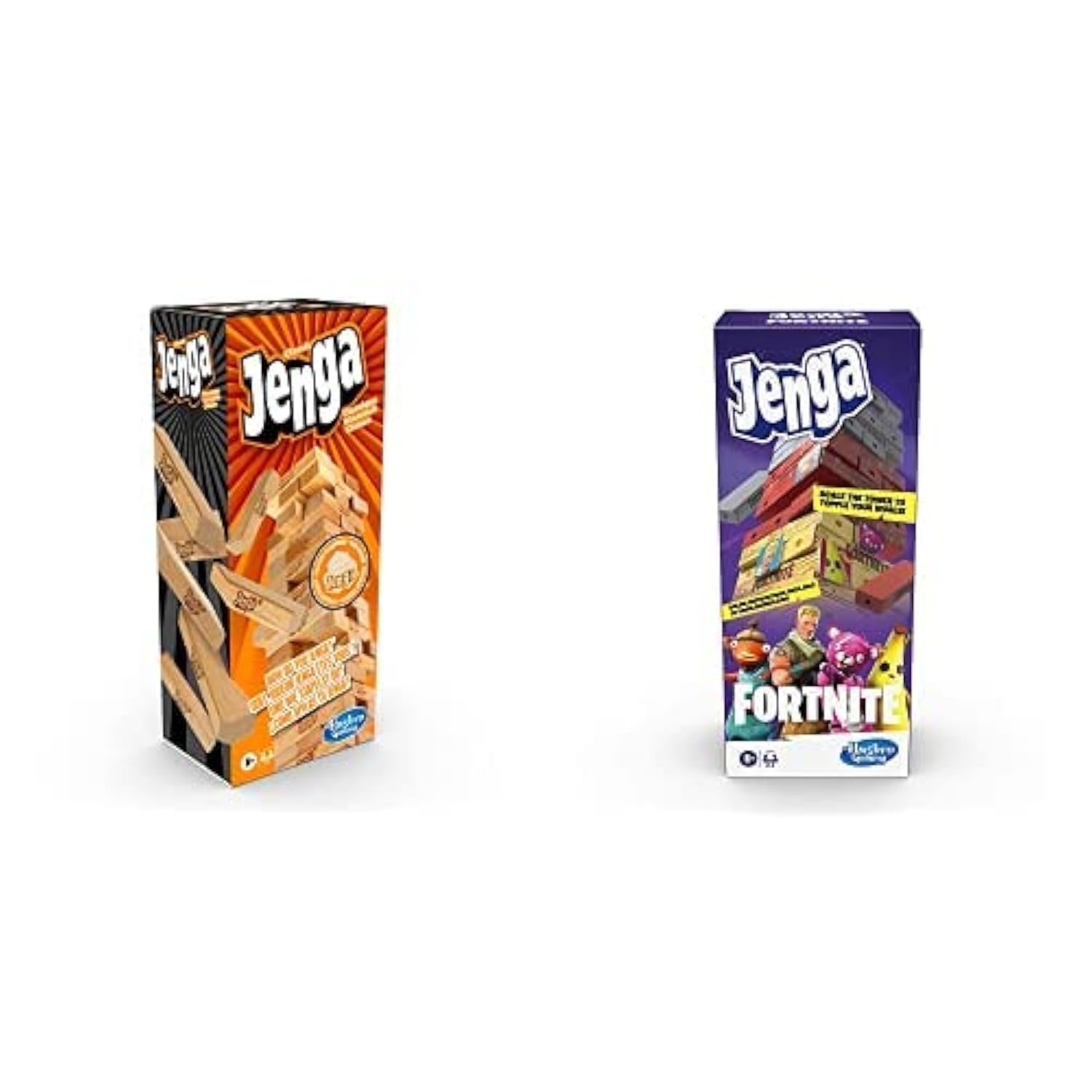 Hasbro Classic Jenga Game With Genuine Hardwood Blocks, Jenga Brand Stacking Tower Game For Kids Ages 6 And Up + Jenga: Fortnite Edition Game, Wooden Block Stacking Tower Game, Ages 8 and Up