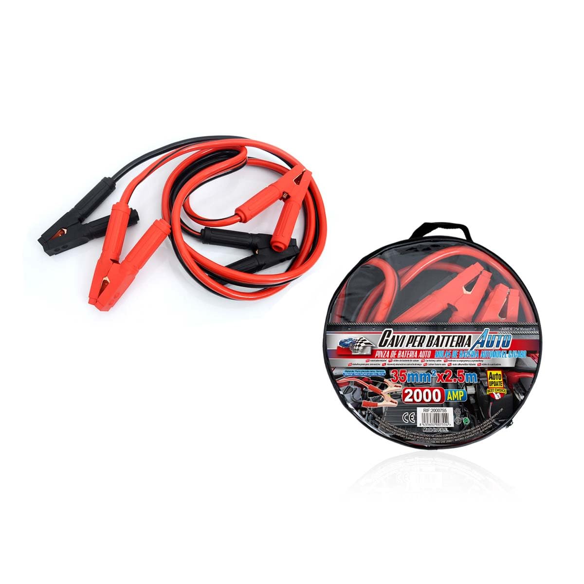 A2ZWORLD Câbles de démarrage de batterie automatique, longueur 2,5 mètres, pinces rouge noir entièrement isolantes (2000 AMP 35 mm