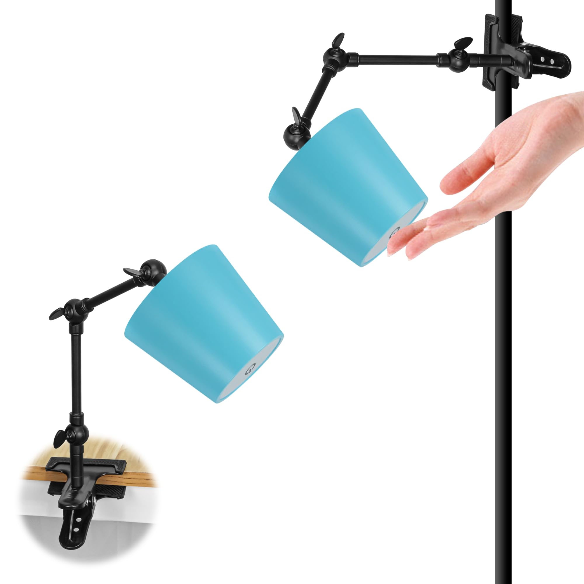 SKIVTGLAMP LED Clip Light, Pole Mounted, Tpye-C Rechargeable, Eye-friendly, Signage Light, Cordless Electricity, No Wiring Required, Arm: 3.9 inches (10 cm), Touch Operation, 3 Ways 3 Level Dimming