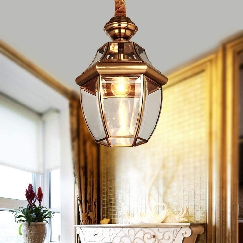 Lustre en Laiton avec Abat-Jour en Herbe, Style rétro, Style Victoria, pour Plafond intérieur. Suspension en Laiton pour Cuisine, Couloir, Salle à Manger, entrée, Bureau. Crochet encastré.