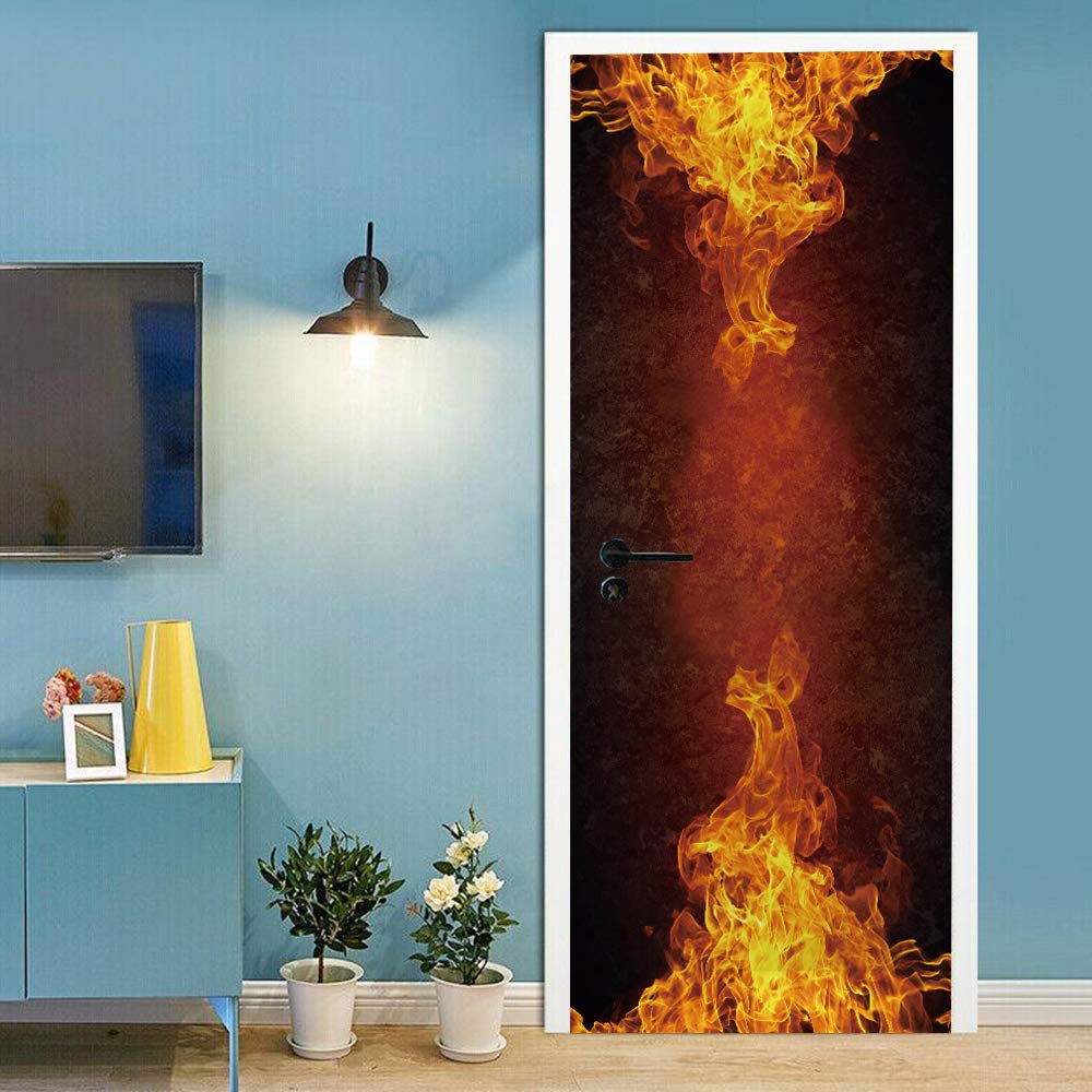Sticker de porte effet flamme pour réchauffer l'ambiance du salon 90x200