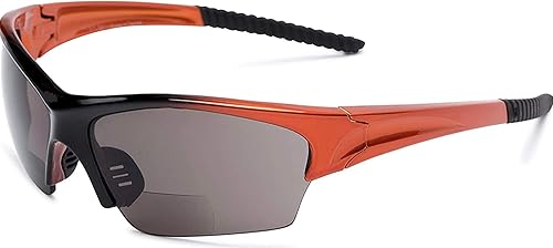 The Benton - Lentes de sol de lectura bifocales, unisex, deportivos y envolventes alrededor de medio marco, para hombres y mujeres + 1.50 naranja