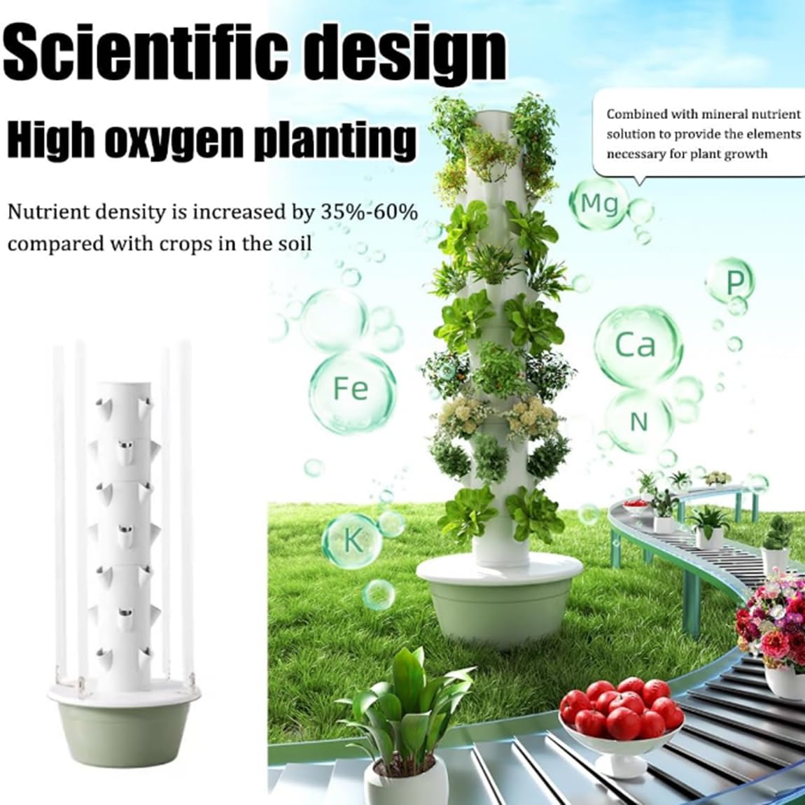 Huerto Inteligente hidropónico para Interiores y Exteriores con Torre para Hierbas, Frutas y Verduras, 5/7/9 Capas, Kit de Cultivo aeropónico Vertical con Temporizador Inteligente,20holes