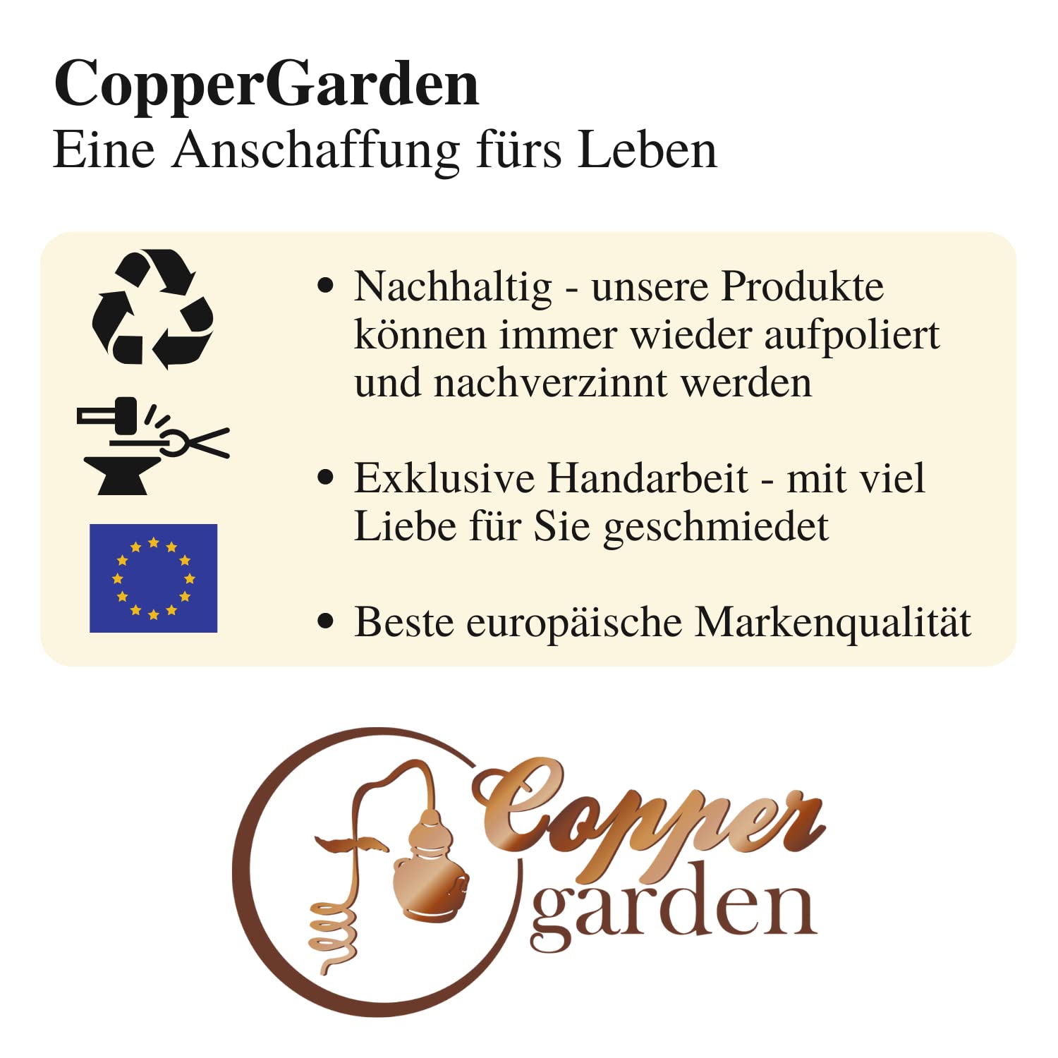 Copper Garden Vorlage aus blankem Kupfer - mit Adaptern I Alkoholvorlage für Destille I Vorlage zur Messung des Alkoholgehalts I universell passend für Destillen ab 5 Liter I Destille Zubehör