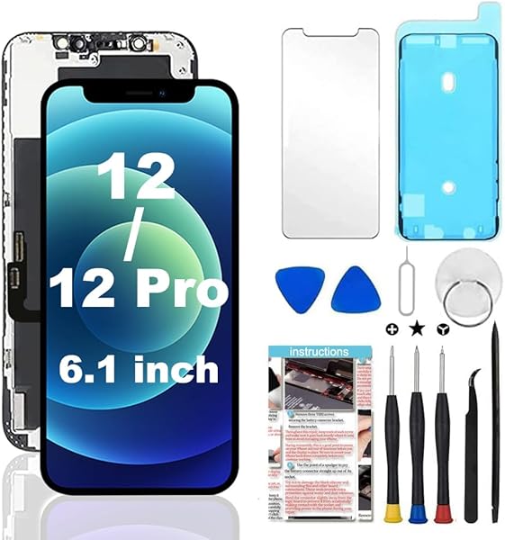for iPhone 12/12 Pro Screen Replacement, 6.1 inch 3D Touch LCD Display Digitizer Frame Assembly Kits with Repair Tools