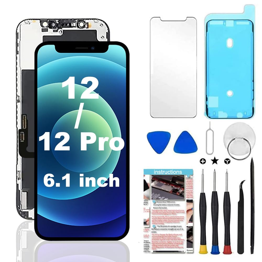 (Incomplete) for iPhone 12/12 Pro Screen Replacement Kit 6.1 inch 3D Touch LCD Screen Display Digitizer Frame Assembly with Repair Tools