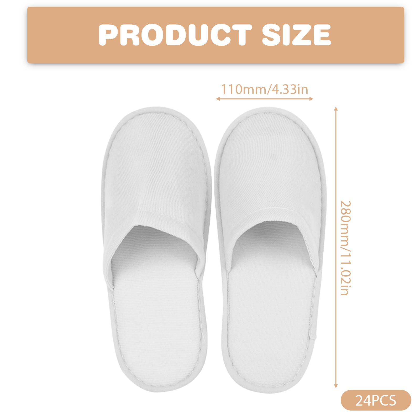 Lot de 24 paires de pantoufles en tissu éponge - Blanc - 4 mm - Unisexe - Pour hôtel, salon, spa, maison