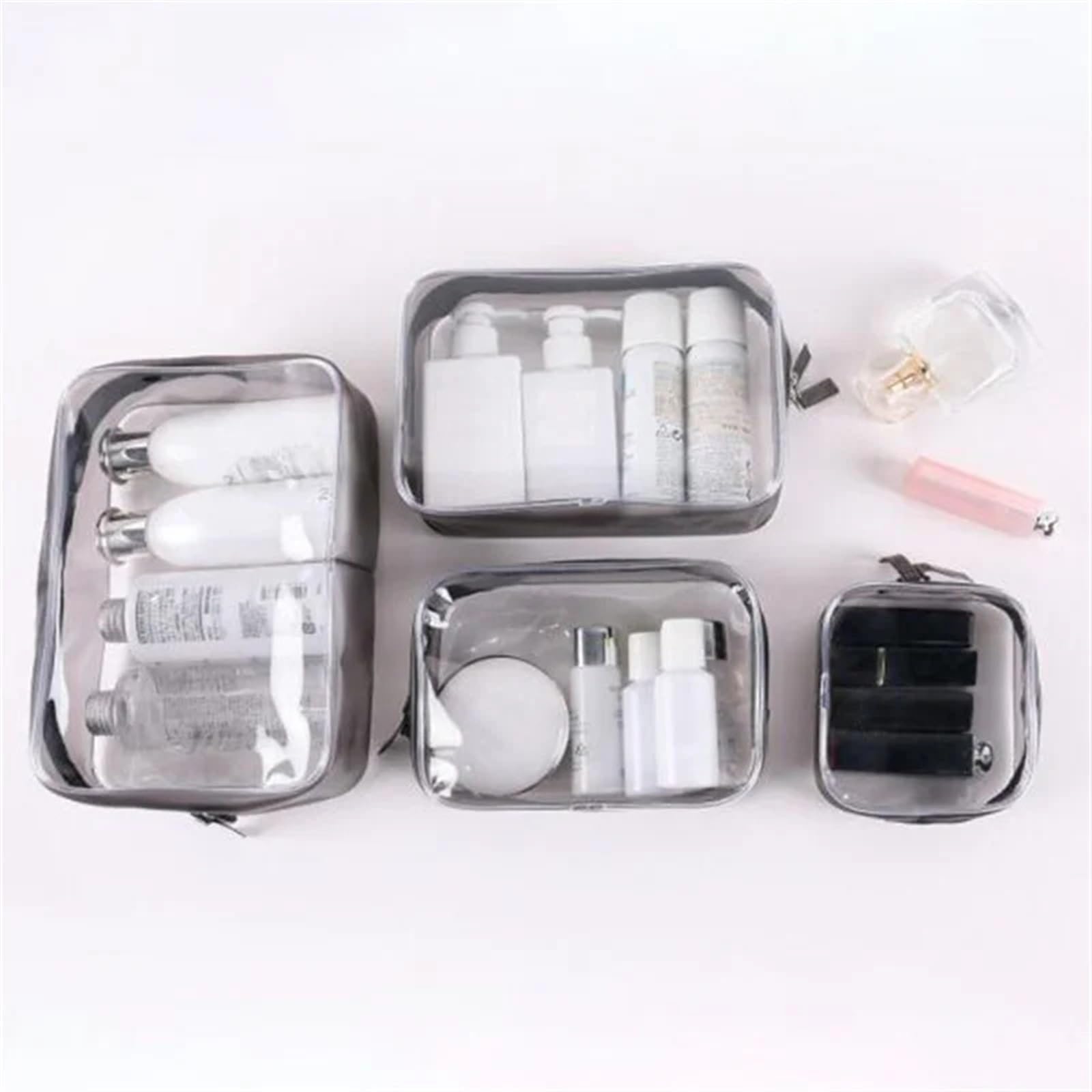 Borsa da Toilette Impermeabile Borsa for cosmetici da viaggio for donna | Custodia cosmetica con cerniera for il tempo libero, bellezza in PVC(A-black 4pcs)